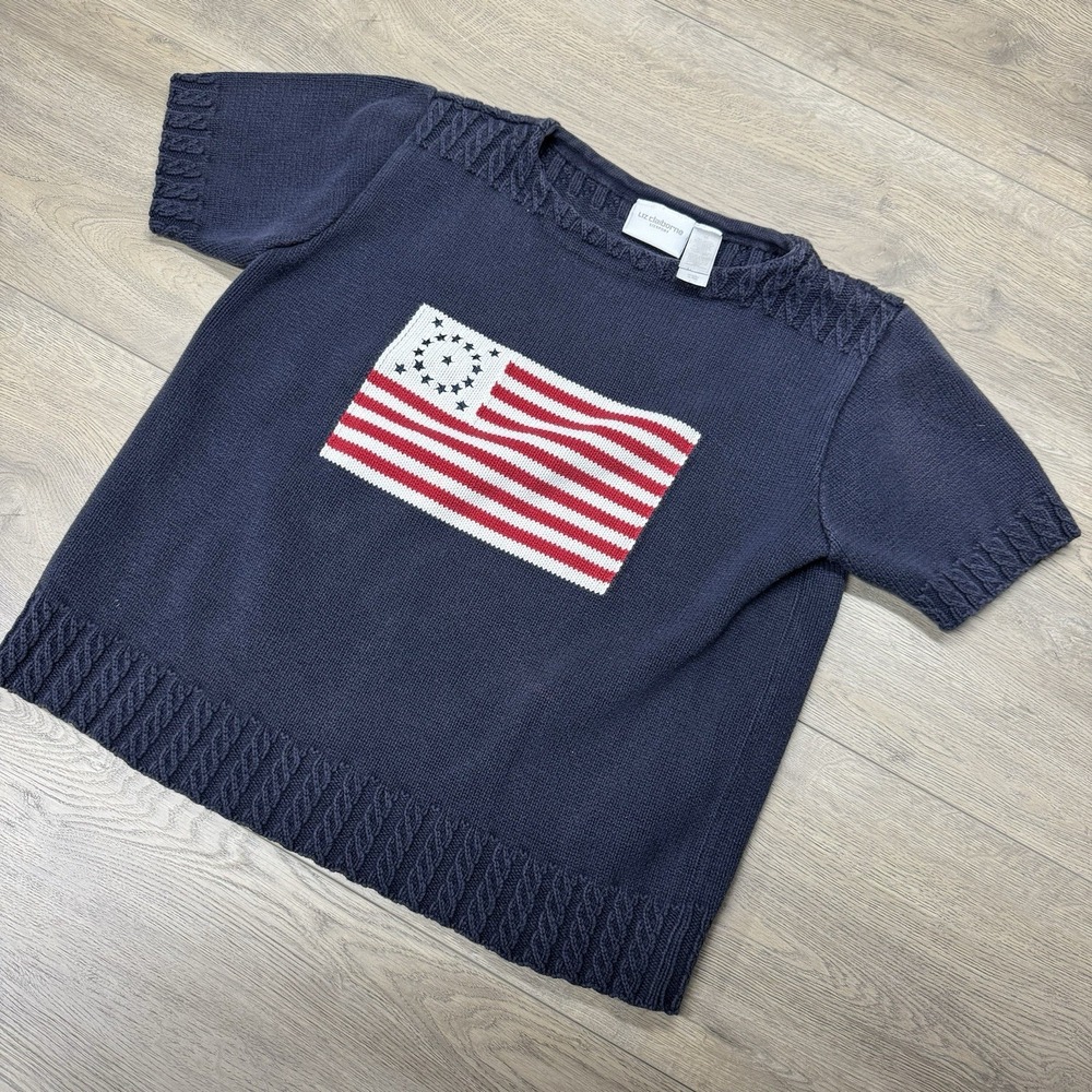 VTG Liz Claiborne Knit Flag Sweater S/S Sz M Preppy Academia Casual - Picture 3 of 10